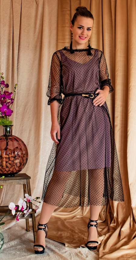 Платье женское 1251 кофейный с черным, ООО "Табити-Стиль", кофейный с черным, 50 - фото