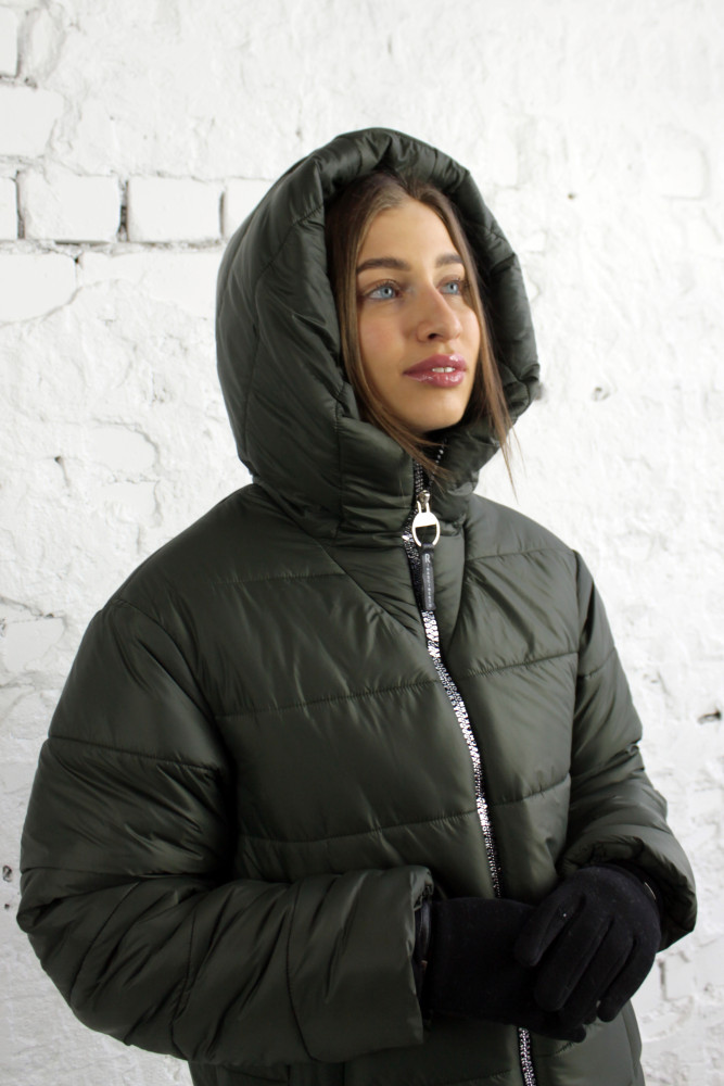 Пальто женское 8100 темно-оливковый - фото